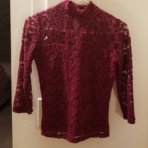 Burgundy Lace 3/4 Sleeve Top
